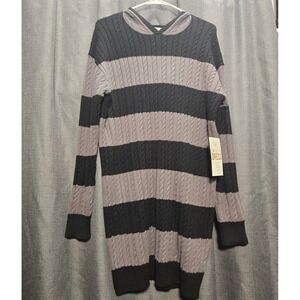 J For Justify Sweater Dress Hooded Striped Cable Knit Cozy Comfy Size‎ L